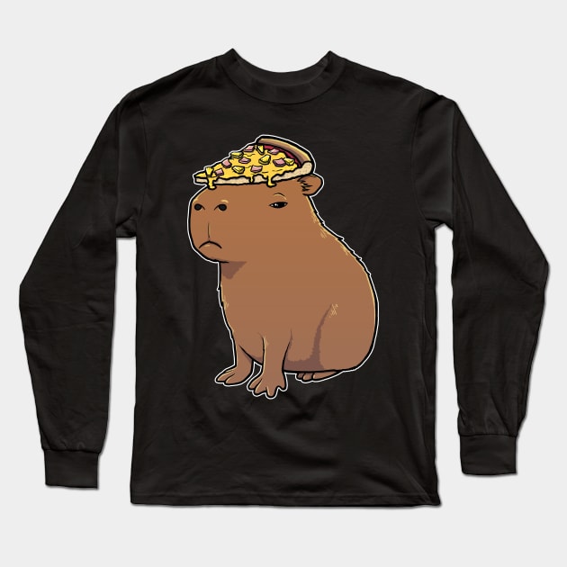 Capybara with a Hawaiian Pizza on its head Long Sleeve T-Shirt by capydays